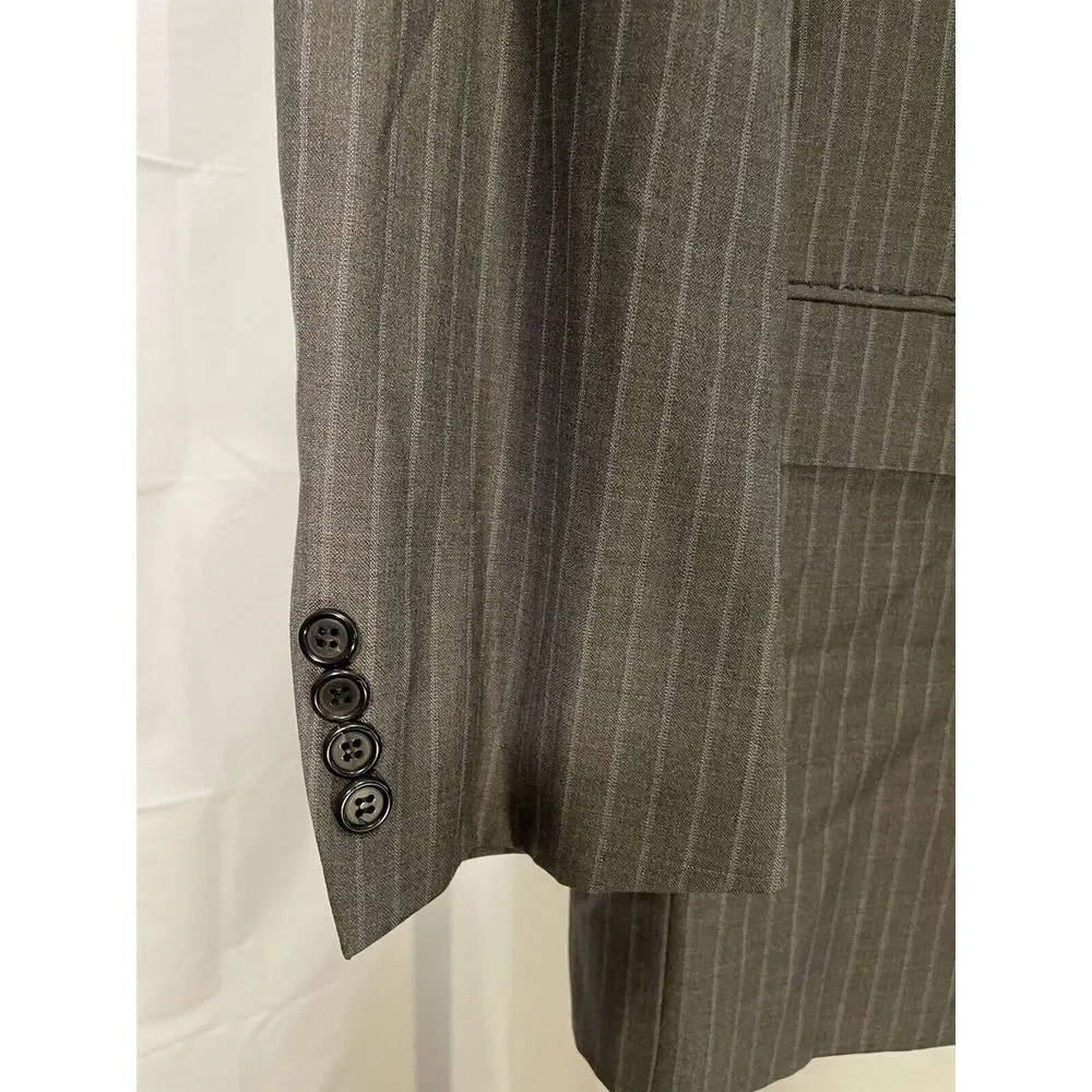 Hickey Freeman 42L Gray Pinstriped Loro Piana Tasmanian Super 130's 2 Btn Blazer_2
